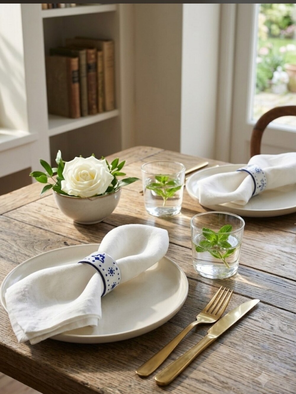 Vintage IKEA Heder Enamel Napkin Rings Set of 6 Blue White Folk Art NIP